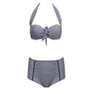 Cute Women Separated High Waist Bikini Set Stripe Pattern Bathing Suit