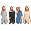 Trendy Button Design Pure Color Slit Asymmetrical Blouse for Ladies