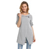 Trendy Button Design Pure Color Slit Asymmetrical Blouse for Ladies