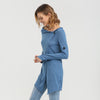 Trendy Button Design Pure Color Slit Asymmetrical Blouse for Ladies