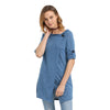 Trendy Button Design Pure Color Slit Asymmetrical Blouse for Ladies