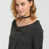 Trendy Button Design Pure Color Slit Asymmetrical Blouse for Ladies