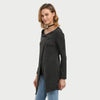 Trendy Button Design Pure Color Slit Asymmetrical Blouse for Ladies