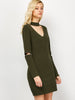 Choker Neck Short Sheath Fitted Sweater Dress
