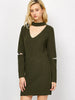 Choker Neck Short Sheath Fitted Sweater Dress