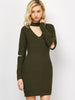 Choker Neck Short Sheath Fitted Sweater Dress