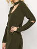 Choker Neck Short Sheath Fitted Sweater Dress