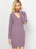 Choker Neck Short Sheath Fitted Sweater Dress