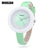 MINGZAN 6213 Female Quartz Watch Daily Water Resistance Slender Leather Band Wristwatch