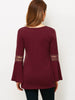 V Neck Lace-Up Flare Sleeve Loose T-Shirt
