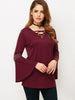 V Neck Lace-Up Flare Sleeve Loose T-Shirt