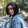 AISIHAIR Women Charming Straight Medium Synthetic Curly Tail Black Wigs