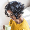 AISIHAIR Women Short Curly Side Parting Heat Resistant Synthetic Black Wigs