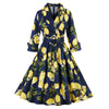 Vintage High Waist Lemon Print Belted Dress