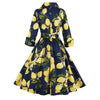 Vintage High Waist Lemon Print Belted Dress