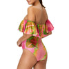Off Shoulder Leaf Print Swimwear