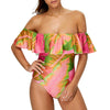 Off Shoulder Leaf Print Swimwear