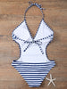 Halter Tassels Striped One Piece Monokini Swimwear
