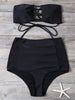 Cut Out High Waisted Lace-Up Strapless Bathing Suit