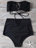Cut Out High Waisted Lace-Up Strapless Bathing Suit