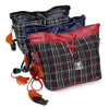 Fashionable Drawstring Plaid and Fringe Bucket Bag for Women