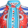 Stylish National Totem Print Twinset Long Sleeve Top with Buttons Ninth Pants Set for Women