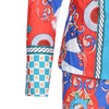 Stylish National Totem Print Twinset Long Sleeve Top with Buttons Ninth Pants Set for Women