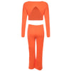 Fashion Solid Suits Backless Short Tops Cropped Trousers Loose Pants Sets