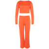 Fashion Solid Suits Backless Short Tops Cropped Trousers Loose Pants Sets