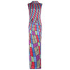 Old Classical Sleeveless Stand Collar Striped Maxi Dress