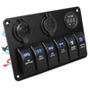 Vehicle 5 Pin Double LED Light Dual USB Charger 6 Bit Switch Voltmeter Composite Panel