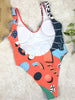Backless Abstract Print Swimsuit