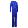 Fashion Solid Long Sleeve Loose Pants Jumpsuit with Zipper for Women