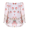 Long Sleeve Off The Shoulder Floral Women Chiffon Blouse