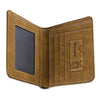 Solid Color Letter Embellishment Dull Polish Open Vertical Wallet for Men