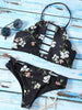 High Neck Floral Cutout Strappy Bikini Swimsuit