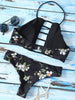 High Neck Floral Cutout Strappy Bikini Swimsuit