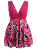 Plus Size Mesh Panel Floral Plunge Skirted Swimwear