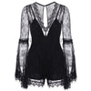 V Neck See-Through Lace Romper