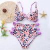 Sexy Hollow Out Print Wire High Waist Swimsuit Women Bikini