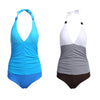 Sexy Halter Tie Plunge Neck Color Blocking Women Swimsuit
