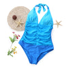 Sexy Halter Tie Plunge Neck Color Blocking Women Swimsuit
