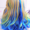 Harajuku Cosplay Mixed Colors Long Wavy Synthetic Wig with Bangs Wreath for Women