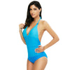 Sexy Halter Tie Plunge Neck Color Blocking Women Swimsuit