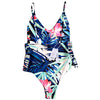 Spaghetti Strap Floral Print Cut Out Backless Women Swimsuit