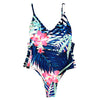 Spaghetti Strap Floral Print Cut Out Backless Women Swimsuit