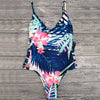 Spaghetti Strap Floral Print Cut Out Backless Women Swimsuit