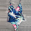 Spaghetti Strap Floral Print Cut Out Backless Women Swimsuit