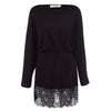 Slash Collar Long Sleeve Lace Spliced Color Block Mini Dress for Women