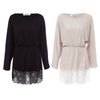 Slash Collar Long Sleeve Lace Spliced Color Block Mini Dress for Women